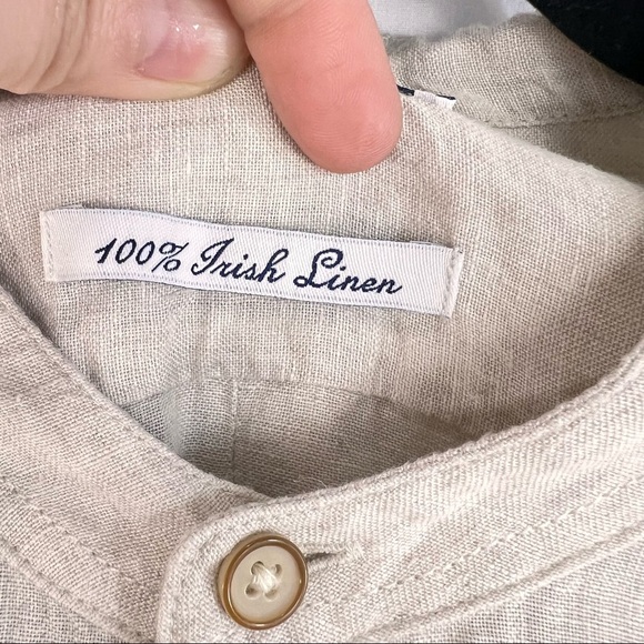 Ralph Lauren US Polo ASSN Irish Linen Button Down Beige Mandarin Collar Sz L EUC - Picture 12 of 12